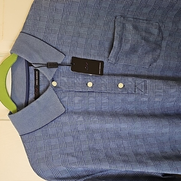 Greg Norman 100% Cotton Ocean Blue Crosshatch Print Polo Size L NWT - Picture 3 of 8